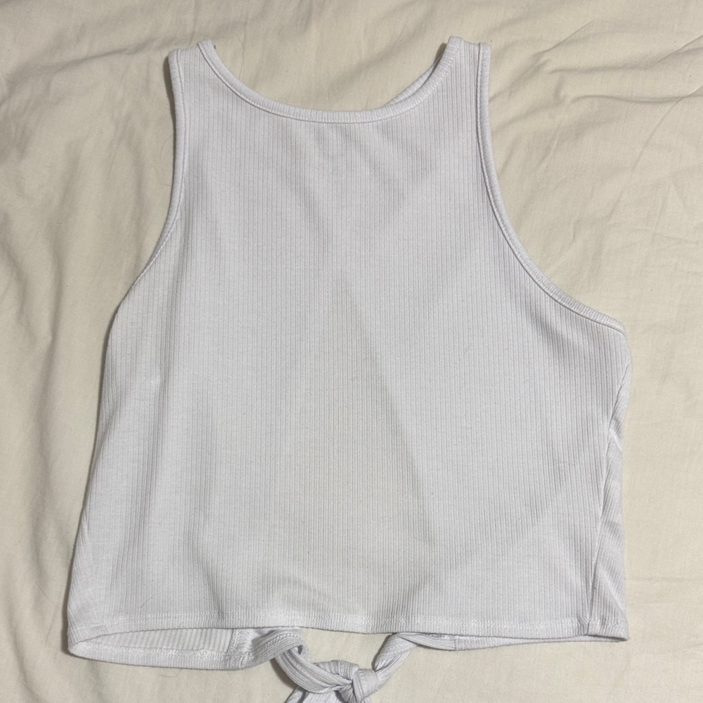 White Cropped Sleeveless Ribbed Top with Open Back
